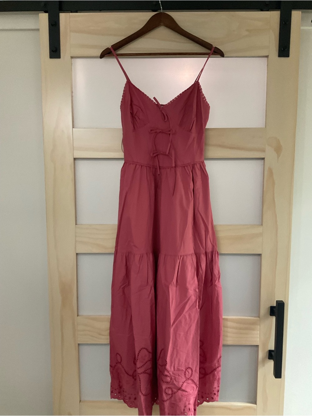 Moon River Pink Cotton Eyelet Embroidered Maxi Dress Small NWOT